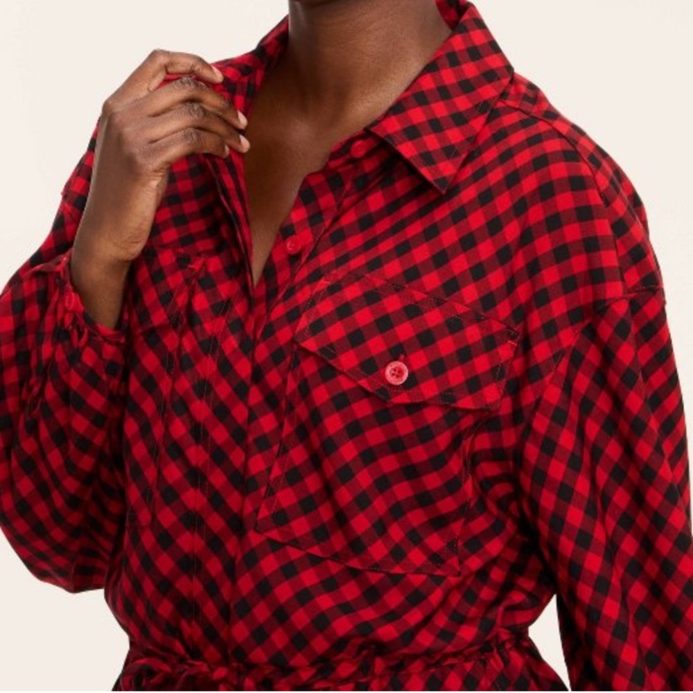 Woolrich Target Buffalo Check Long Sleeve Utility Midi Dress Pockets Size Large